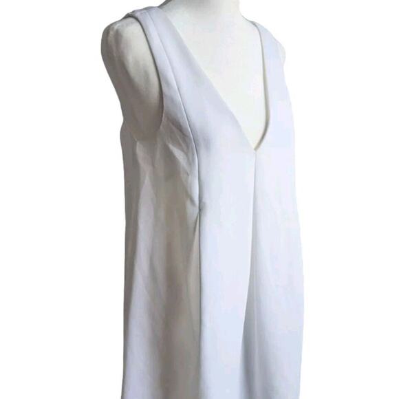 BCBG White Crepe Shift Dress XS Women A Line Sleeveless Cutout Mod VNeck Swing - Picture 4 of 16